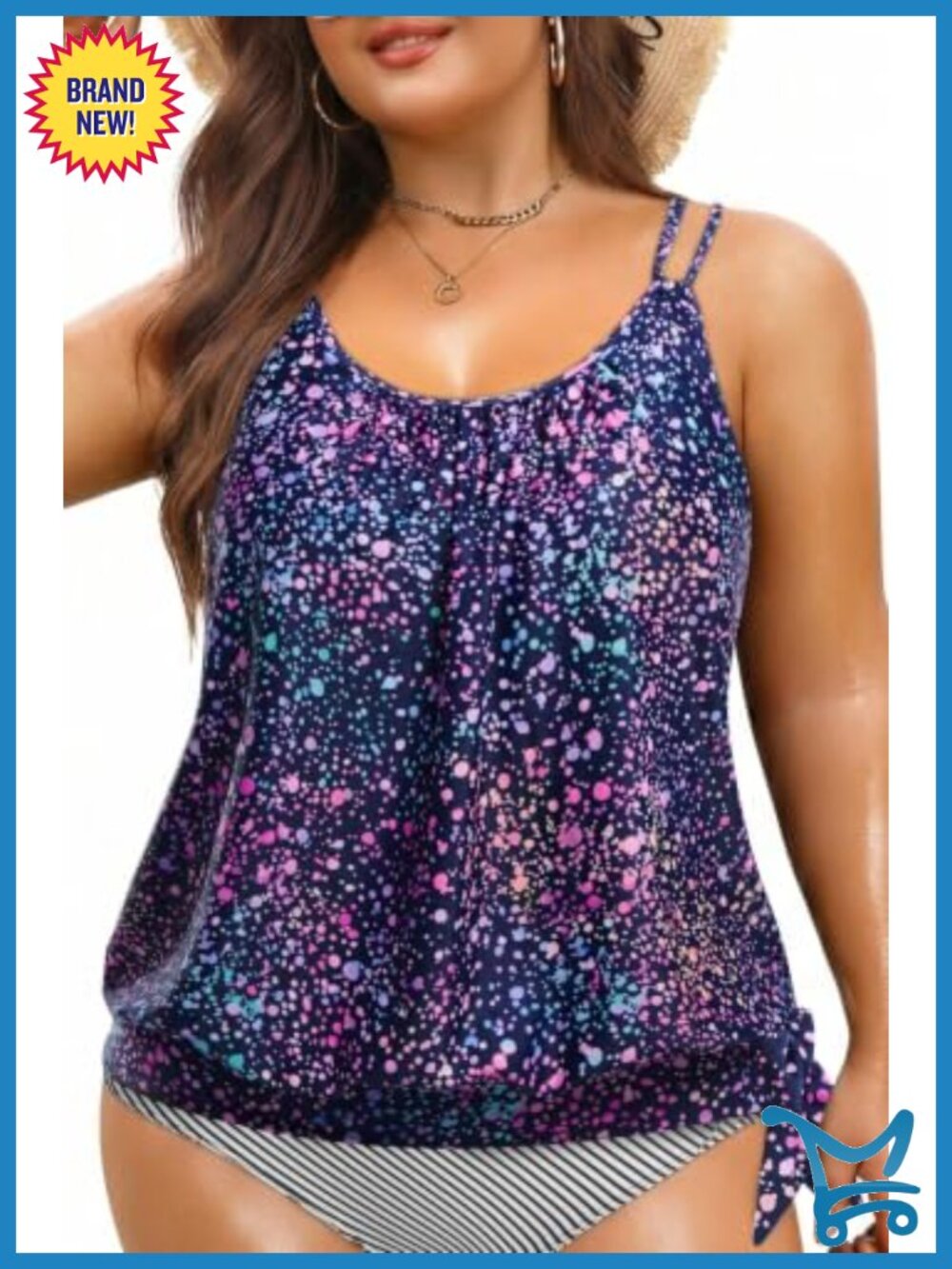 Plus Size Blouson Tankini Top Tummy Control Swim Top